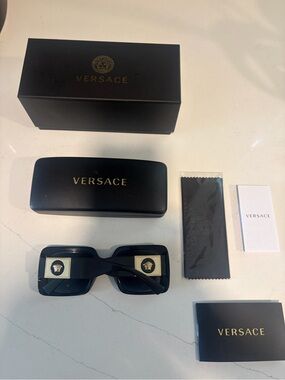 Versace Black Sunglasses with Gold Medallion Details
